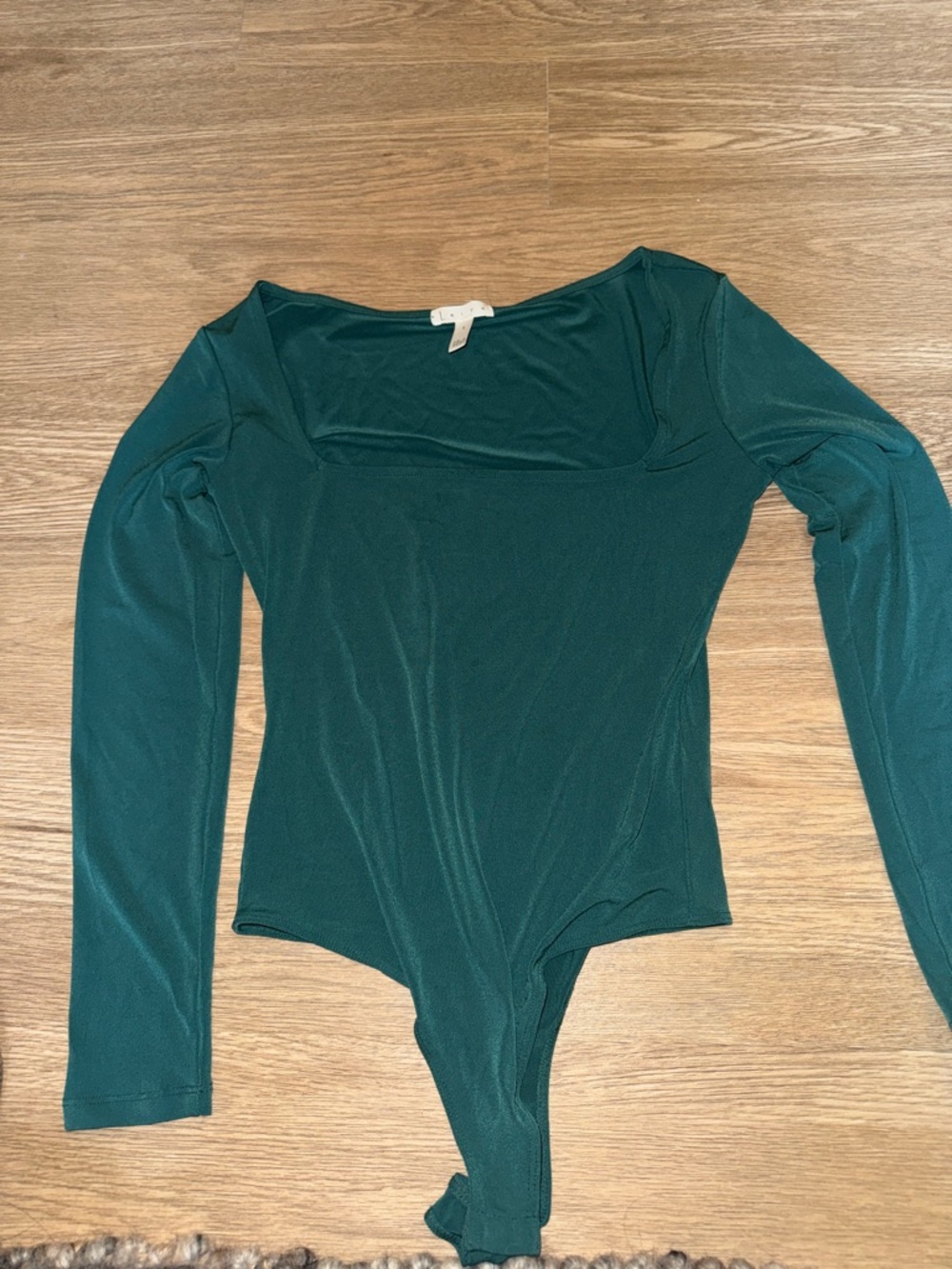 Leith Long-Sleeve Square Neck Bodysuit - Teal Green